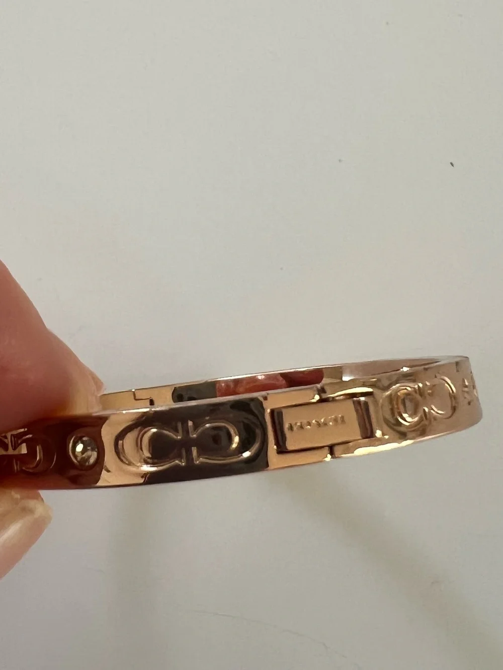 Coach Signature Hinged Bangle Bracelet in Rose Gold CX686